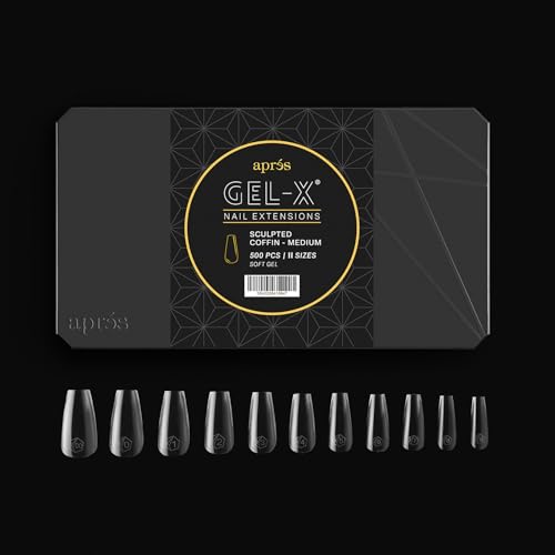 Apr?s Gel-X¢ç Sculpted Coffin Medium Tip Box | 500pc Gel-X Tips, 11 Sizes 00-9, Premium Quality
