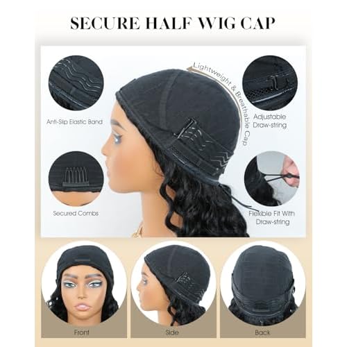 Deep Wave Half Wig Human Hair 200% Density 3 in 1 Half Wigs for Women, Invisible Hairline Glueless Wear & Go Beginner Friendly Drawstring Seamless Flip Headband Wig, 28 Inch