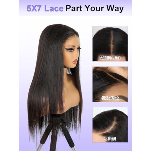 OQ Hair Glueless Wigs Human Hair Pre Plucked Pre Cut 24Inch 5X7 Straight Lace Front Wigs Human Hair Wear and Go Wigs for Women