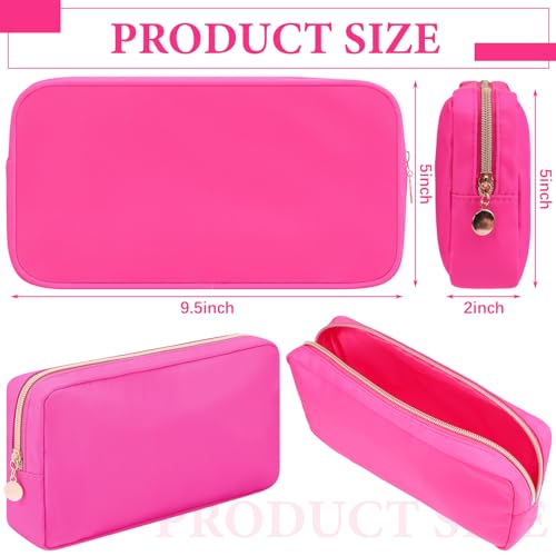 Hushee 4 Pcs Nylon Makeup Bag Preppy Zipper Pouch Waterproof Nylon Toiletry Storage Bag for Women(Small,Hot Pink)