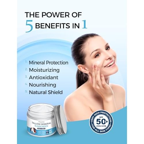Organic Beef Tallow Sunscreen-SPF 50 with Zinc Oxide,Non-Toxic 2-in-1 Moisturizer & Mineral Sunblock | Reef Safe, Chemical-Free,Lightweight, Clean Formula for Sensitive Skin-1.