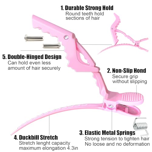 100 Pcs Alligator Hair Clip for Styling Sectioning - Salon Hair Clip for Thick Hair, Plastic Hair Styling Clip with Wide Teeth & Double-Hinged Design (Pink)