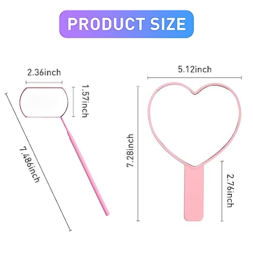 TBWHL Heart-Shaped Travel Handheld Mirror, Cosmetic Hand Looking Glass with Handle Hand Held for Shaving Single-Sided Portable Travel Vanity Mirror Men & Women (Lash Mirror & Heart Mirror, 2)