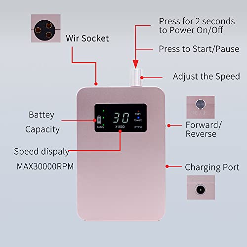 S2, Brushless Nail Drill, Portable Professional Rechargeable Cordless E File for Acrylic Nail and Gel, Manicure Pedicure Tool Set with Nail Drill Bits, Sanding Band, Pink (Pink)