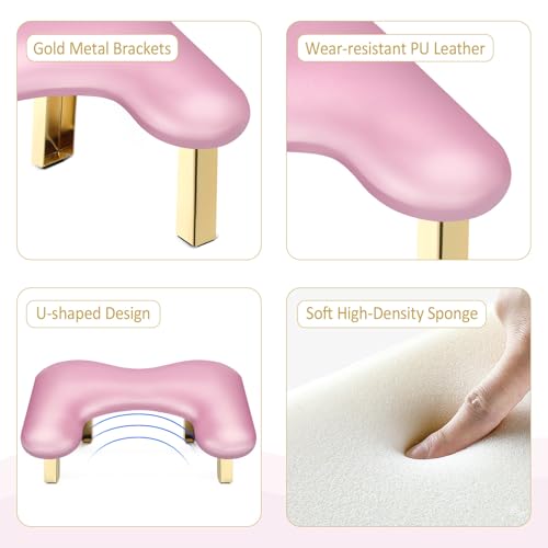 Nail Arm Rest, Foldable Arm Rest for Nails Tech, PU Leather Manicure Arm Rest, U Shaped Hand Rest for Nails tech, Manicure Hand Rests for Foot Hand Rest, Pink