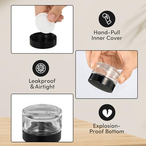 4 Pack Clear Small Glass Jars with Lids and Inner Liners, 30 ml Reusable Small Glass Containers for Creams, Lotion, Cosmetic, Spice, Powder