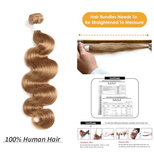 X-TRESS #27 Body Wave Bundles Human Hair 18 Inch - 10A Honey Blonde Brazilian Extensions for Quick Weave Braiding
