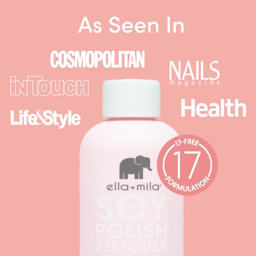 ella+mila Soy Nail Polish Remover - Non-Acetone, Non-Toxic Fingernail Polish Remover for Natural Nails - Gentle, Vegan Formula with Lavender Oil & Vitamins A, C & E (4 fl oz)