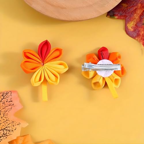 Fall Hair Clips for Girls Women, Fall Thanksgiving Nail Accessories, 2pcs Cute Maple Leaf Hair Clips, Mixed Color Polyester Hair Accessories for Girls and Women, Thanksgiving Hair Barrettes