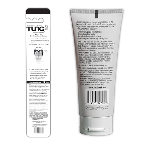 Tung Tongue Cleaning Kit, Tung Brush and Gel, Bad Breath Odor Eliminator, Halitosis Defense, USA Made (Set of 1)