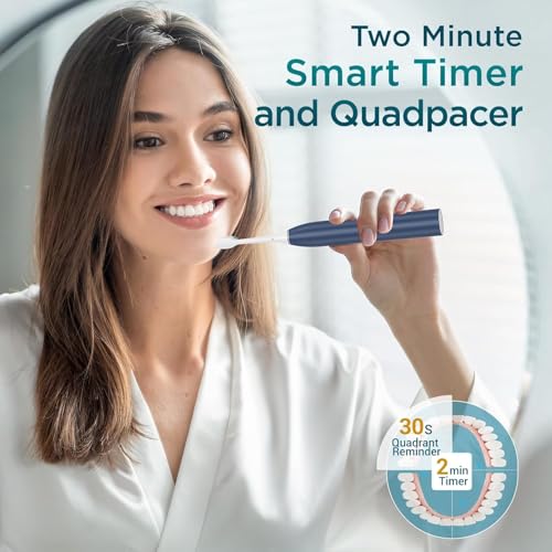 Electric Toothbrush for Adults with 8 Brush Heads, Sonic Toothbrush Rechargeable with a Holder & Travel Case, 2.5 Hours Charge for 120 Days Use - Blue
