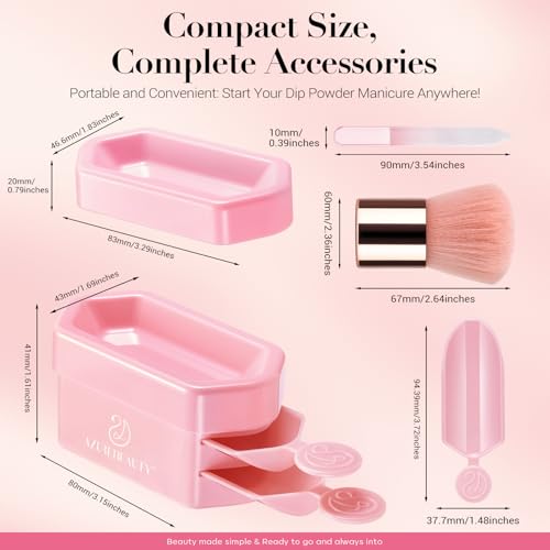 AZUREBEAUTY Dip Powder Recycling Tray System, Triple Layer Recycling Case Nail Dip Powder Container with Nails Tool Nail Brush Glass Nail File, French Nail Art Manicure Essential Tool