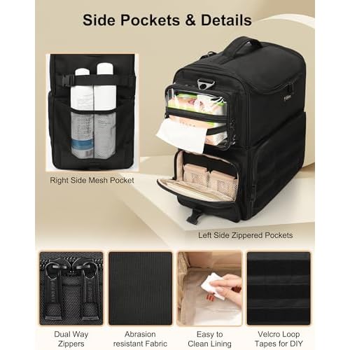 Relavel Rolling Makeup Train Case, Cosmetology Case on Wheels with 4 Clear Bags, Professional Makeup Artist Set Bags Cosmetic Storage Organizer with Adjustable Dividers, 360¡Æ Spinner Wheels, Black