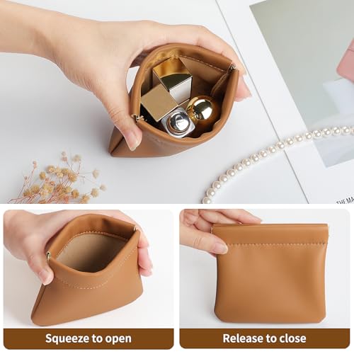 2 Pcs Small Makeup Bag for Purse, Upgrade Organosilicone Mini Makeup Pouch for Women with Snap Closure Clamp, Portable Small Cosmetic Bag Travel Storage Pouch for Coin Lipstick (Black + Brown)