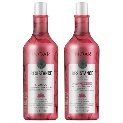 Inoar R?sistance Flor de Lotus Shampoo & Conditioner Kit with Lotus Flower Extract & Plant-Based Collagen for Hair Strengthening & Shine, 33.8 fl.oz Each