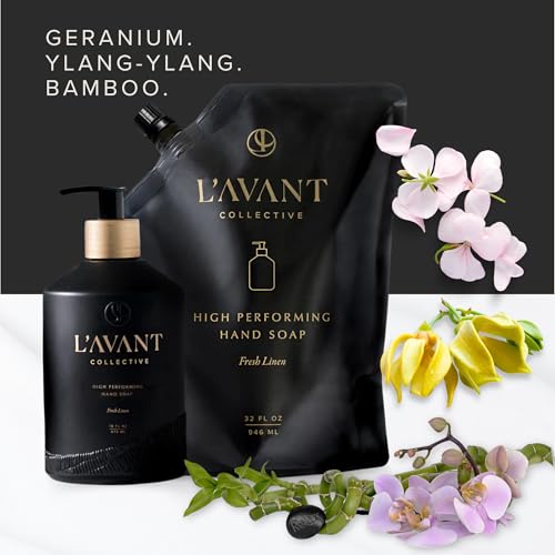 L'AVANT Collective High Performing Hand Soap | Luxurious Ingredients for Soft & Smooth Hands | Fresh Linen | Reusable Glass Bottle 16 Fl Oz