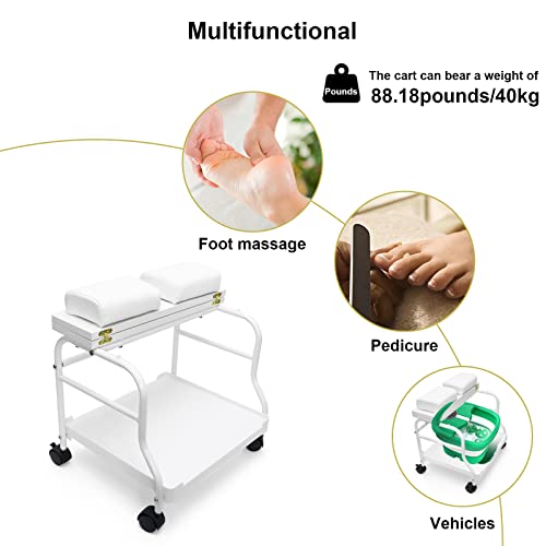 Beauty Salon Nail Or Foot Bath Spa Portable Esthetician Trolley Cart for Foot Rest Pedicure Manicure Funiture Massage Table Salon Supplies 2 Way Use 3 Color Option Elitzia (White)