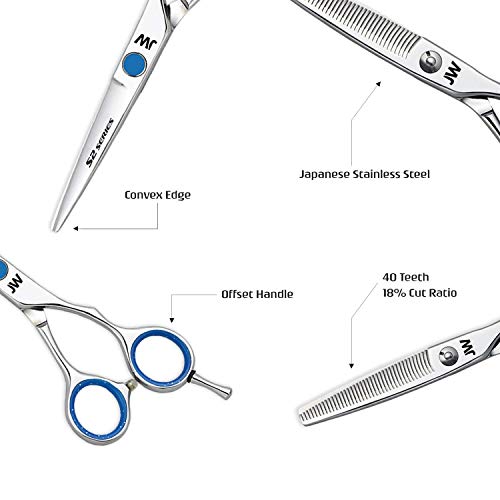 JW Shears S2 Series Shear & Thinner Combo - FREE Case & Comb Included (6.0")