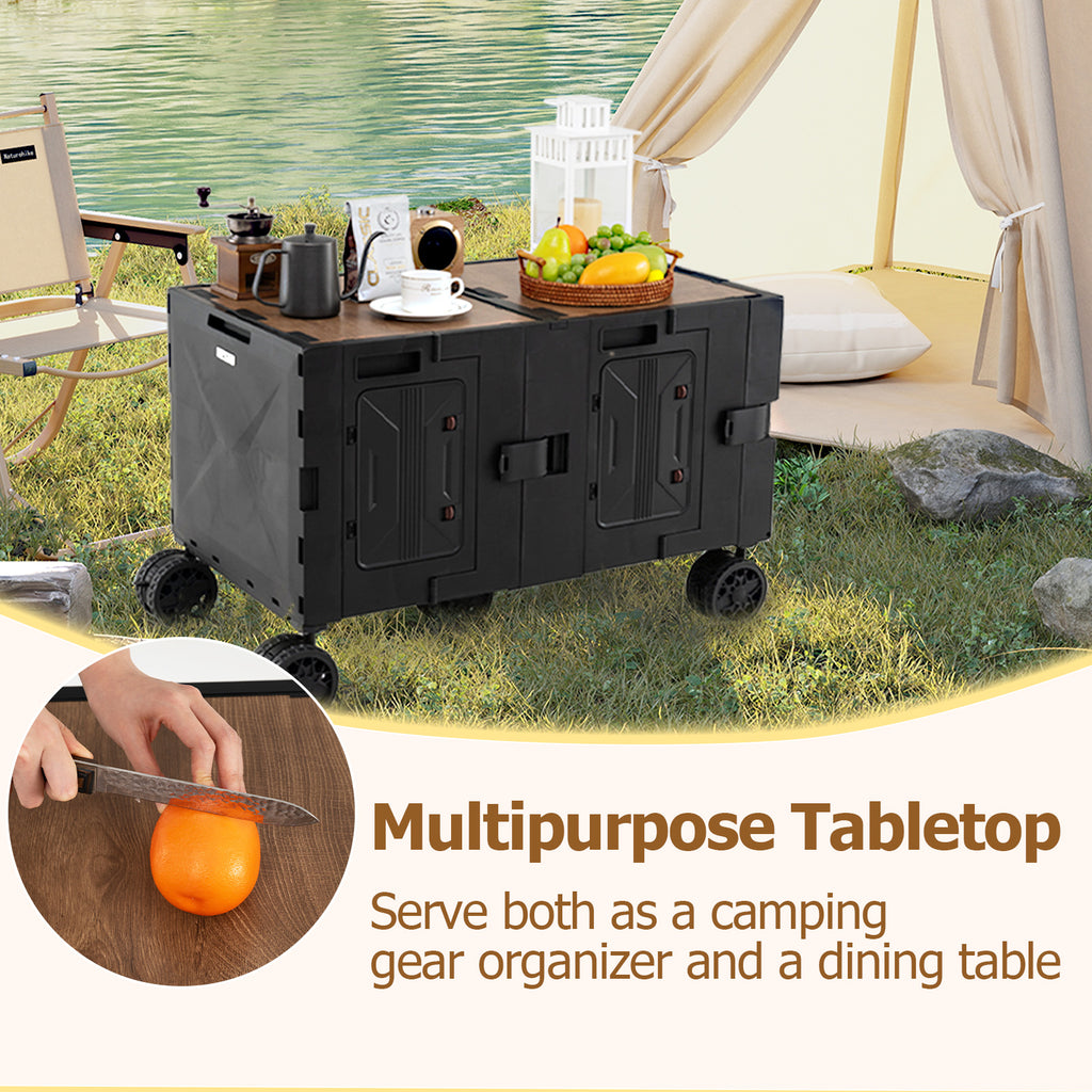 Large Foldable Utility Cart with 2-Tier Storage Crates and