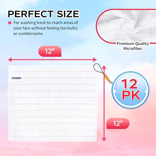 HOMERHYME Microfiber Washcloths Face Towel, 12 Pack White Towels Fingertip Washcloth, Soft Lint Free Quick Dry Bulk Absorbent Reusable Wash Cloths for Bathroom, Salon, Spa, Gym