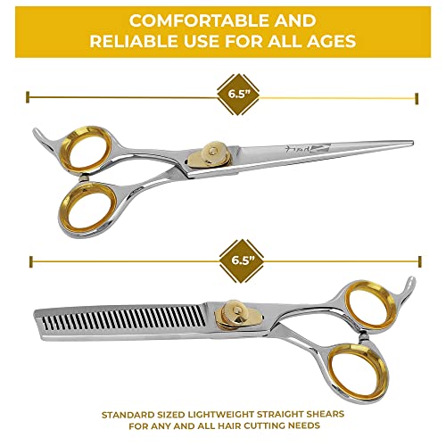 SHARF Gold Touch Barber Kit 6.5 Inch Straight Shears and 6.5 Inch, 30-Tooth Thinning Shears 440C Japanese Stainless Steel Professional Barber Scissors for Men and Women