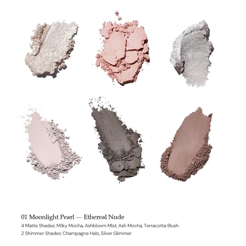 Flower Knows Shell's Jewel 6-Color Makeup Palette,Nude Pink Eyeshadow with 4 Matte + 2 Shimmer Shades,Blendable Smooth Cute Eye Makeup,0.23 Oz(01 Moonlight Pearl)