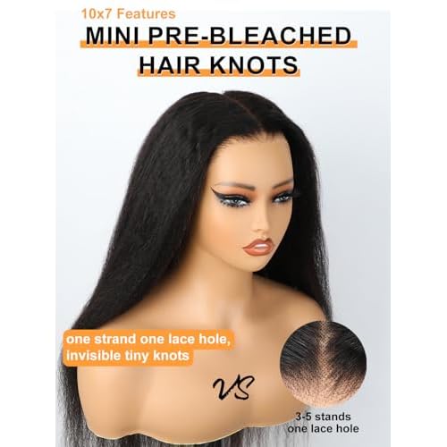 Domiso Pre Max 10x7 Kinky Straight Glueless Wigs Human Hair Lace Pre Cut Knots Bleached Wear and Go Glueless Wigs for Women 22 Inch
