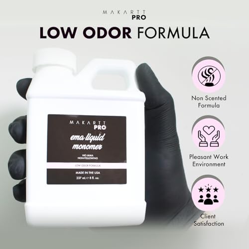 MakarttPro Low Odor, MMA Free Monomer, Non-Yellowing Professional Grade Formula, Beginner Nail Tech Friendly - Essential Acrylic Nail Supply for Nail Technicians (8 fl oz)