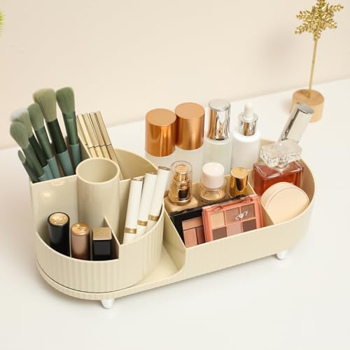 Makeup Organizer Countertop Rotating Makeup Organizer for Vanity Large Capacity Cosmetic Display Case with Makeup Brush Holder Cosmetic Organizer Countertop£¨Cream£©