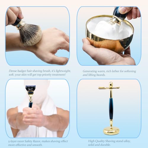Premium Shaving Kit for Men - Luxury Complete Grooming Set, Safety Razor, Badger Hair Brush, Stand, Soap, Bowl, Replacement Heads