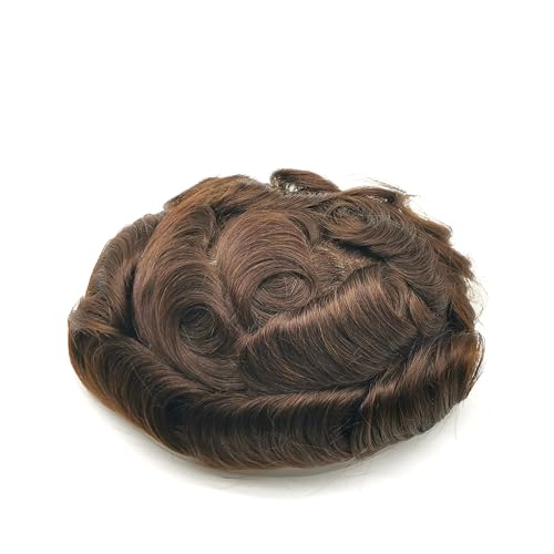Toupee for Men men hair pieces Mens Toupee Wavy Prosthesis Units Replacement 100% European Real Human Hair Mens Hairpieces Hair System 0.04mm Soft Thin Skin PU V-loop (#2 Dark Brown, 8x10)