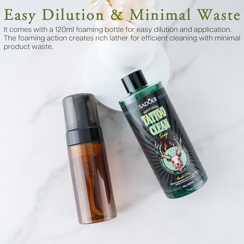 VRAIKO SADOER Ultra-Concentrated Tattoo Green Soap 10oz with Foaming Bottle 120ml, 1:10 Dilution Tattoo Soap Supplies for Tattoos Piercings, Clean Skin Equipment