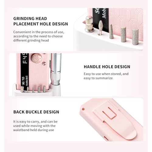 Electric Nail File Professional Kit - Professional 45000RPM Portable Nails Drills Kit with 11 Bits & Base LED Screen Cordless E Filer for Gel Acrylic Nails Remover Home Salon Manicure Pedicure Tools