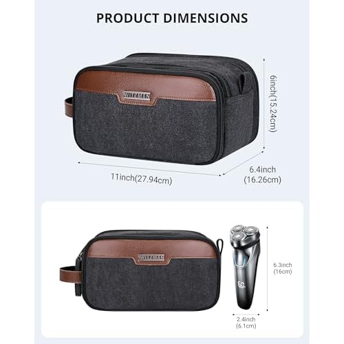 WITZMAN Canvas Toiletry Bag for Men Large Capacity Hanging Dopp kit for Men Leather Toiletries Water-resistant Bathroom Bag(A8002 Black)