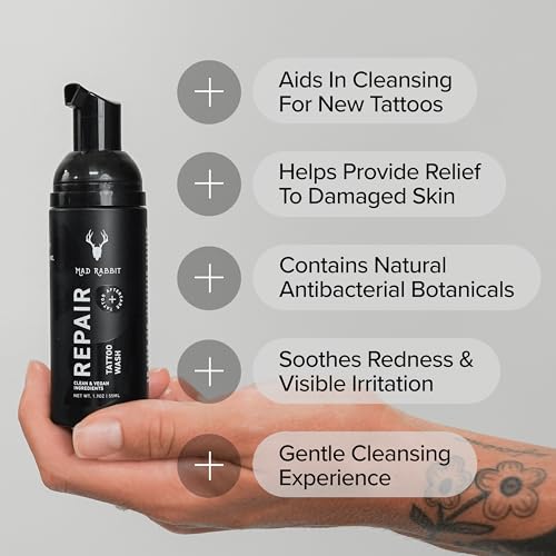 Tattoo Aftercare Soap - Tattoo Soap for New Tattoo - Fragrance Free Tattoo Foam Wash - Unscented Tattoo Cleaner Made with Clean + Vegan Ingredients, 2oz