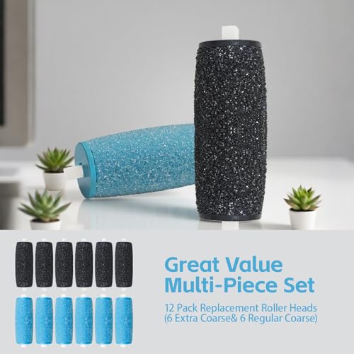 12 Pcs Replacement Rollers Head Refills Compatible with Amope Pedi-Perfect Pro Electric Callus Remover Foot File (6 Extra Coarse & 6 Regular Coarse)