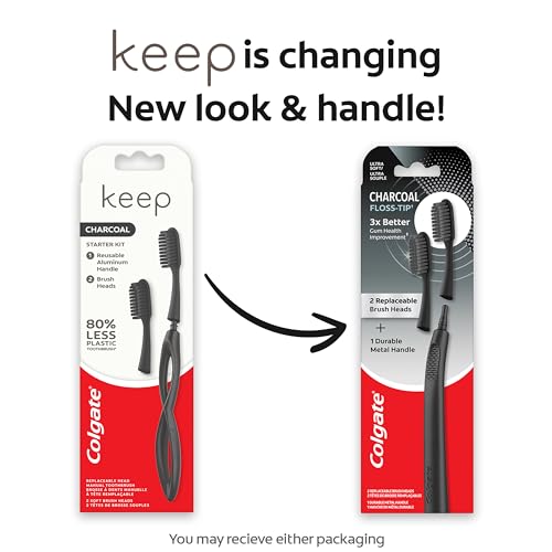 Colgate Keep Charcoal Replaceable Head Toothbrush Starter Kit, 2 Brush Heads