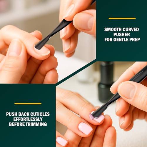 FVION 2-in-1 Cuticle Pusher with Fork, Cuticle Trimmer Dual End Cuticle Remover, Stainless Steel Nail Cuticle Care Tool for Manicure & Pedicure ? Black