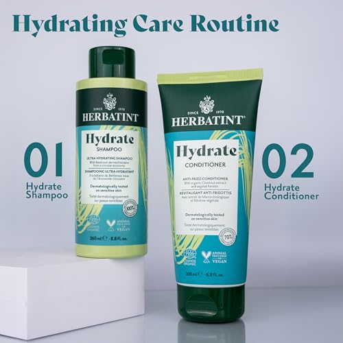 Herbatint Hydrate Conditioner - Deep Hydration & Protection - Detangles, Controls Frizz & Leaves Hair Silky Soft - Free of Sulfates & Parabens - Infused with Maca - 6.7 fl oz