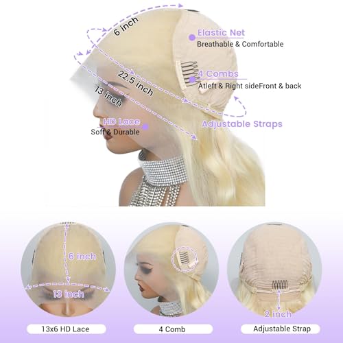 32 Inch 613 Lace Front Wig Human Hair 200 Density Blonde Wig Human Hair 13x6 613 Body Wave HD Lace Frontal Wigs Human Hair Pre Plucked No Tangle No Shedding