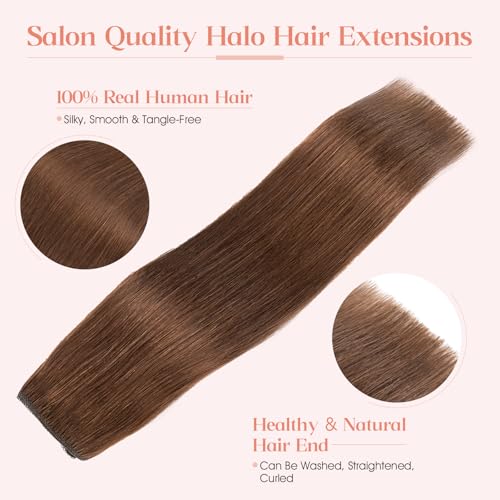 Hairro Wire Hair Extensions Human Hair, Fish Line Invisible Adjustable & Clips in Extensions Straight, 100% Real Hairpieces Seamless Blending for Women, 22 Inch 100g Medium Brown