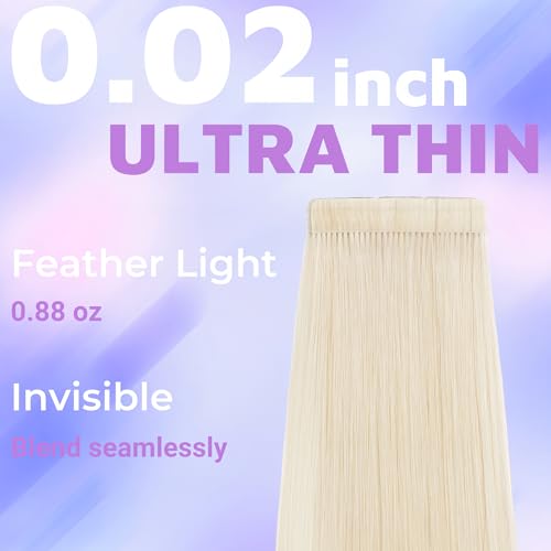 Tape in Hair Extensions Human Hair Utra Thin Invisible Seamless 20pcs 50g (Platinum Blonde, 22 inch)