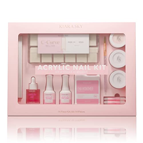 Kiara Sky 14 Piece Acrylic Nail Starter Kit (Includes EMA Monomer, Top Coat, Primer)