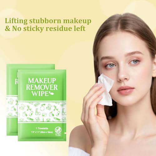 Makeup Remover Wipes Individually Wrapped, 200 Pcs Gentle Facial Cleansing Towelettes Alcohol Free, Perfect Travel Essential and Bachelorette, Wedding, Party Favor