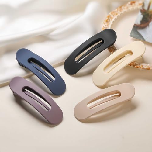 5 PCS Flat Hair Clips, Medium Lay Flat Claw Clips for Women Girls, Stylish Matte Non-slip Hair Claws for Thick Thin Hair(Black&Navy)