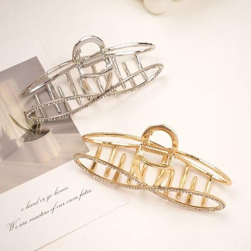 2-Pack Rhinestones Hair Claw Clip for Women, Large Gold and Sliver Metal Elegant Hair Clips Grils Bling Bow Shaped Claw Clip Hair Accessories