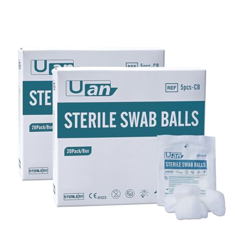 Cotton Sterile Wound Care Swabs - Individually Packaged, Sterilized (Cotton Balls (S) (5pcs/Pack)), 2 Box