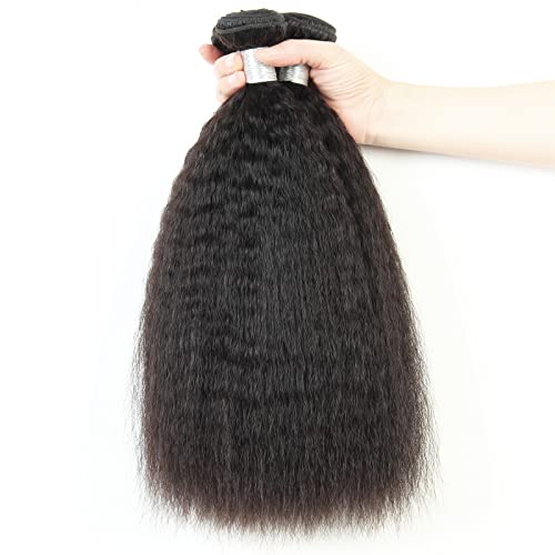 Light Yaki Bundles Human Hair Natural Weave Remy Hair Kinky Straight 3 Bundles 16 18 20 Inch Unprocessed Brazilian Virgin Hair Extensions Natural Color
