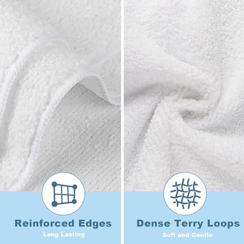 HOMEXCEL Microfiber Washcloths Towel Pack of 24, 12" x 12" Highly Absorbent and Soft Face Towels Wash Cloths for Bathroom, Gym, Hotel and Spa, Fast Drying Multi-Purpose Cleaning Cloth, White