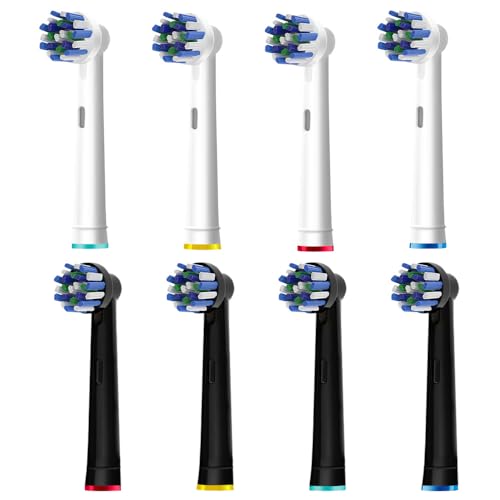 8pcs Cross Clean Replacement Heads Compatible with Braun Oral B Electric Toothbrush, 4pcs White and 4pcs Black.